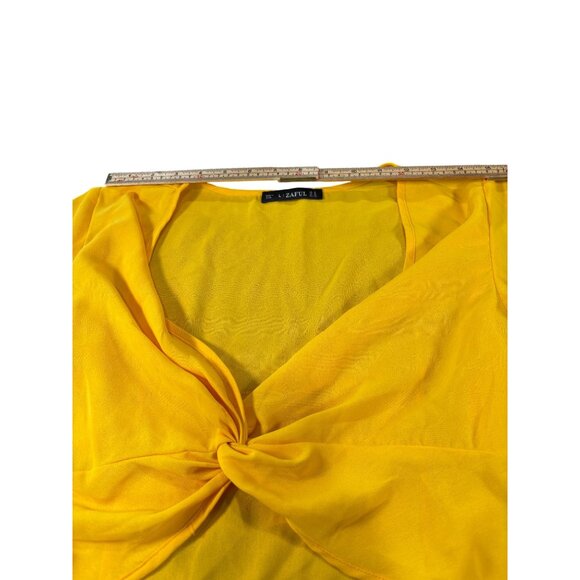 Yellow Zaful Womens Twist Front Crop Top  Size L - Picture 6 of 9